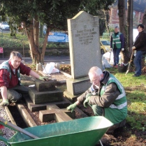 Men at Work. Mick and George working hard tidying gravestones